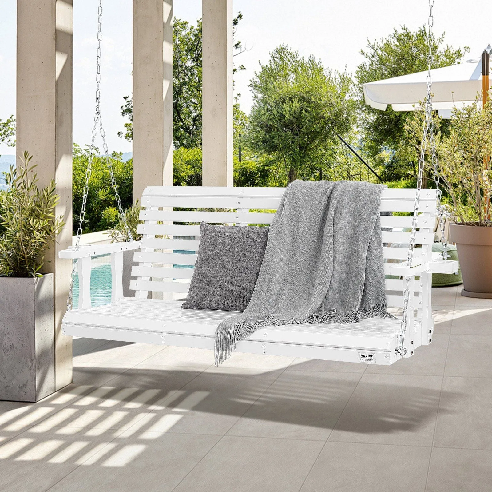 VEVOR Wooden Porch Swing 5.5 ft, Patio bench swing for Courtyard & Garden, Upgraded 880 lbs Strong Load Capacity, Heavy Duty Swing Chair Bench with Hanging Chains for Outdoors, White