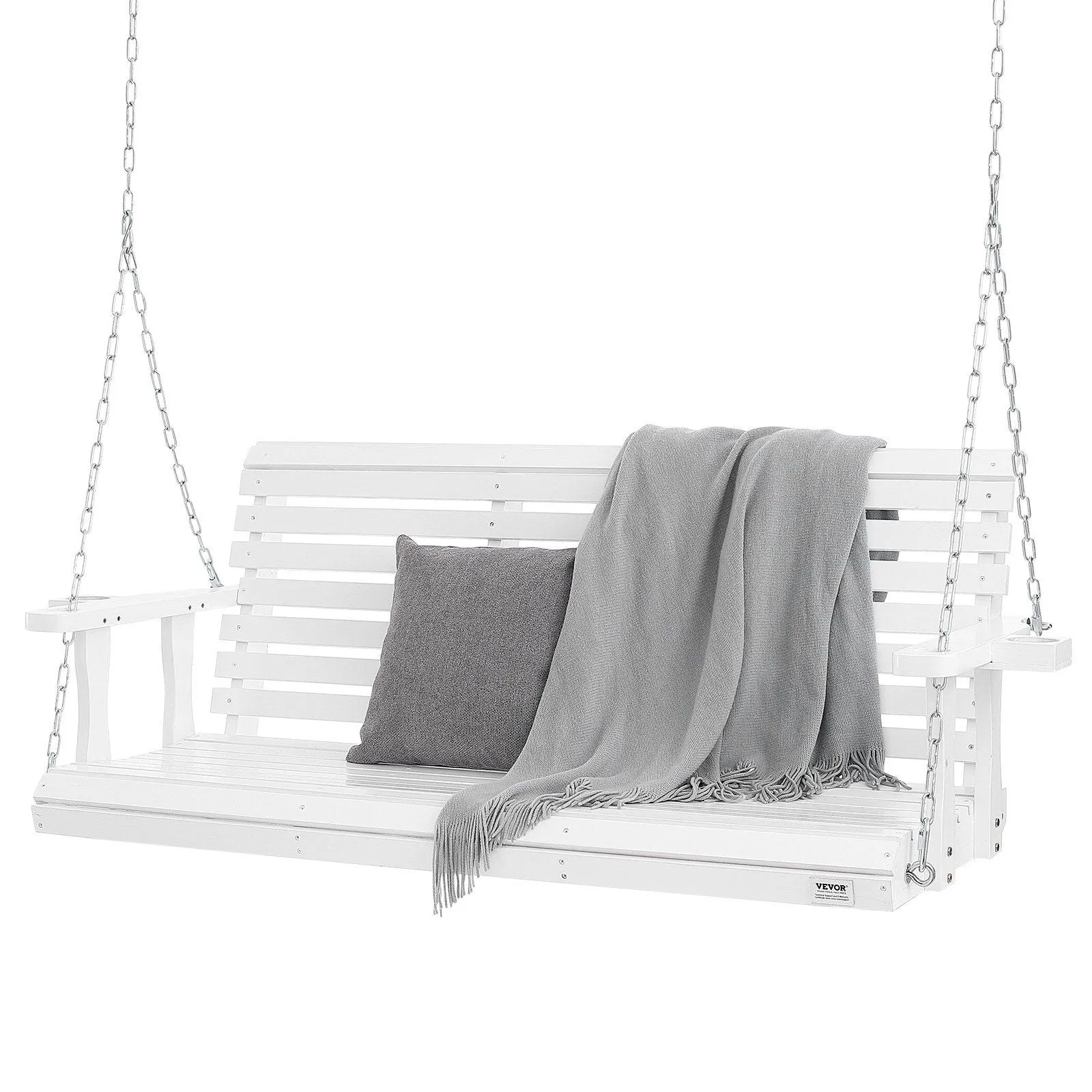 VEVOR Wooden Porch Swing 5.5 ft, Patio bench swing for Courtyard & Garden, Upgraded 880 lbs Strong Load Capacity, Heavy Duty Swing Chair Bench with Hanging Chains for Outdoors, White