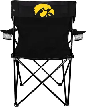 VictoryStore Outdoor Camping Chair - University of Iowa Tigerhawk Black Folding Camping Chair with Carry B