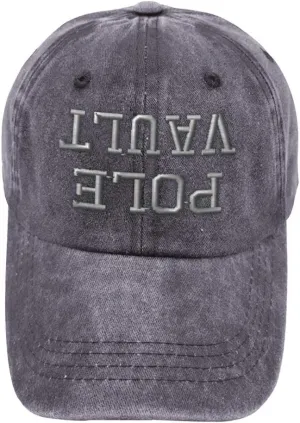 Vintage Washed Hat Upside Down Pole Vault A Embroidery Cotton Dad Hats for Men & Women Buckle Closure Grey