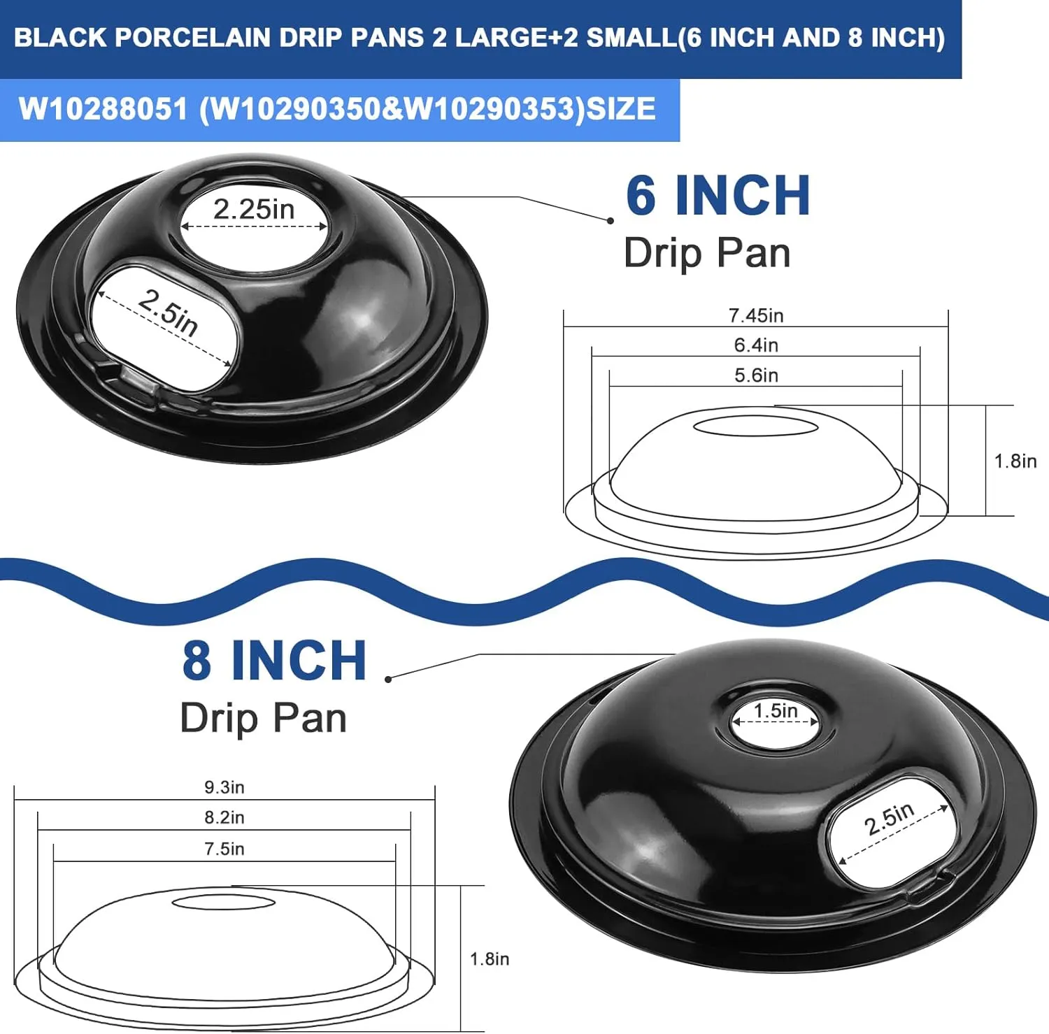 W10290350 W10290353 Porcelain Burner Drip Pans and MP22YA Electric Range Stove Element Set Replacement for Ama-na Whirl-pool Electric Range Stove Top Replace W10288051 Black Burner Kit by Fetechmate