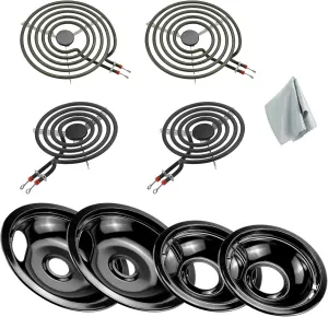 W10290350 W10290353 Porcelain Burner Drip Pans and MP22YA Electric Range Stove Element Set Replacement for Ama-na Whirl-pool Electric Range Stove Top Replace W10288051 Black Burner Kit by Fetechmate