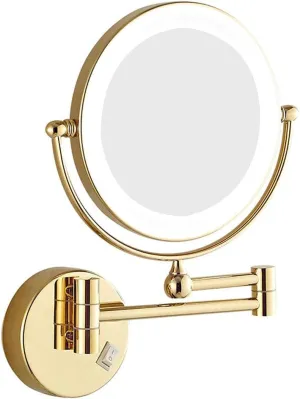 Wall Mounted Makeup Mirror with LDE Lights, Makeup Mirror with Magnification for Bathroom, Extendable Arm, Two-Sided Extendable, 360 Degree Swivel, 8 in