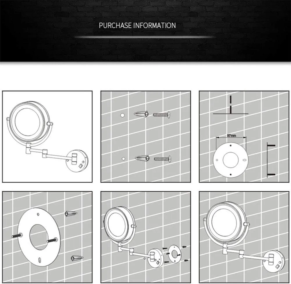 Wall Mounted Makeup Mirror with LDE Lights, Makeup Mirror with Magnification for Bathroom, Extendable Arm, Two-Sided Extendable, 360 Degree Swivel, 8 in