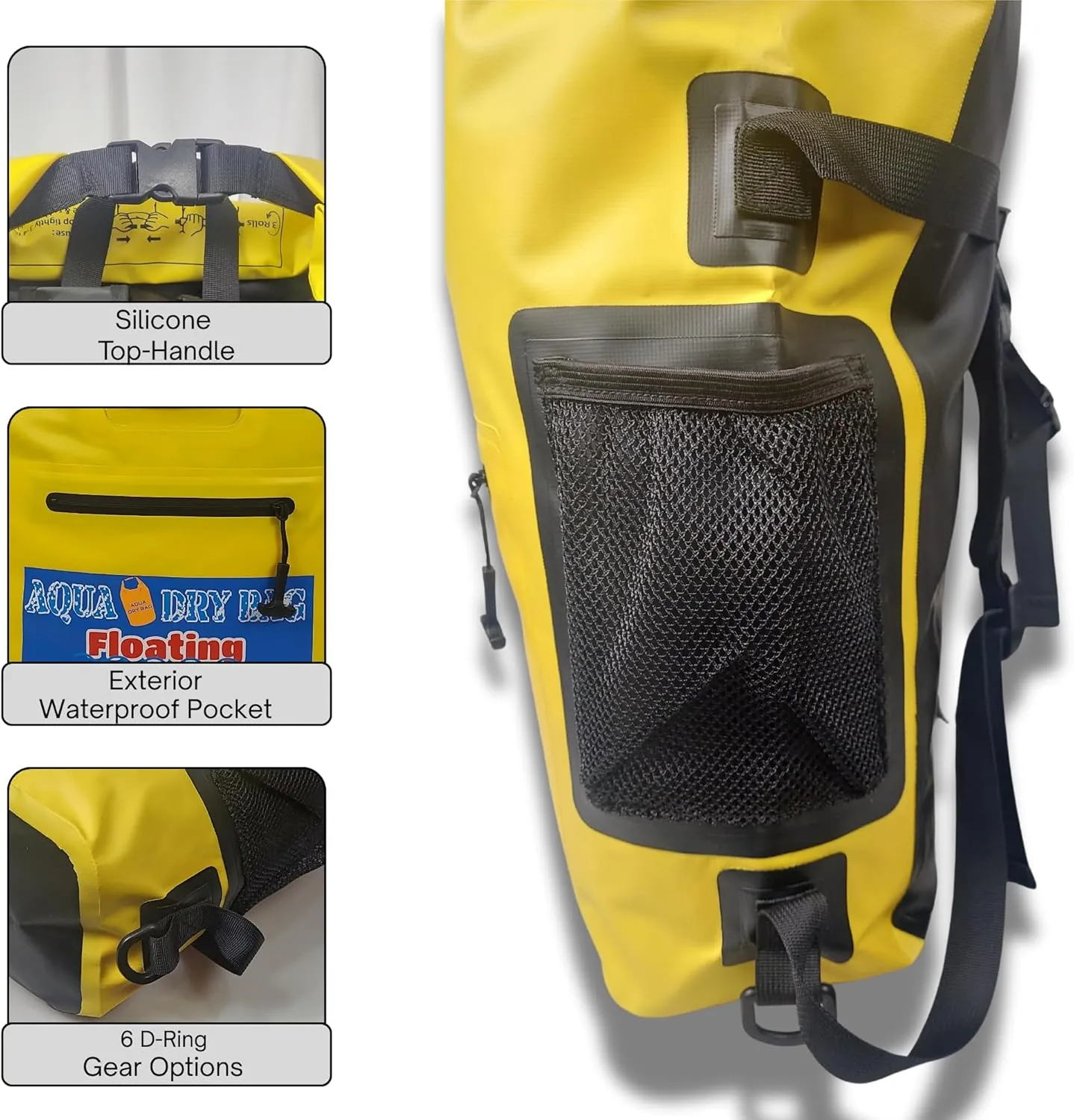 Waterproof Backpack 28L Yellow Dry Bag Cell Phone Pouch with Exterior Window for Easy Use During All Water Sports | 28L Large Capacity | Ideal for Hiking, Boating, Rafting and Travel