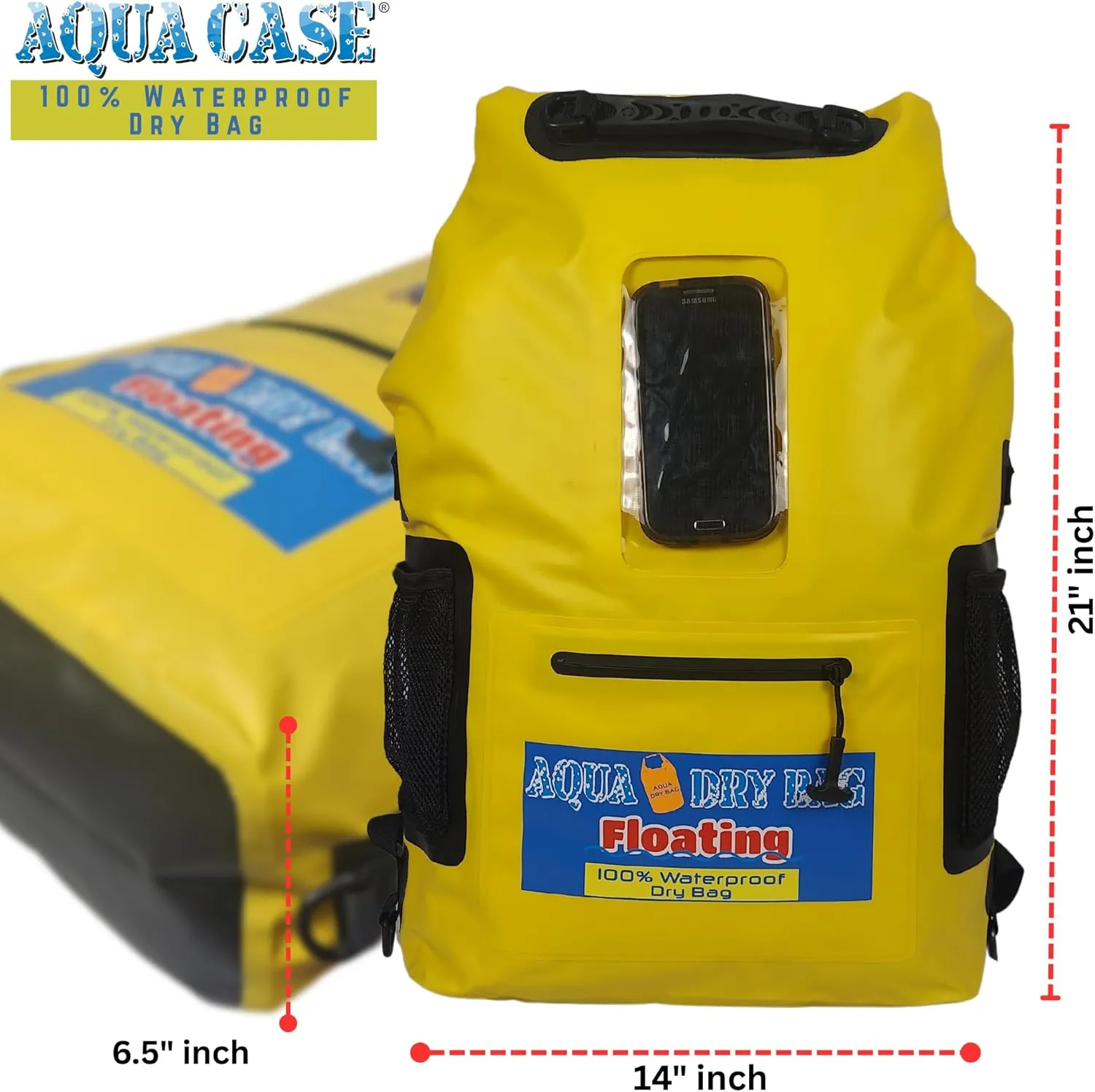 Waterproof Backpack 28L Yellow Dry Bag Cell Phone Pouch with Exterior Window for Easy Use During All Water Sports | 28L Large Capacity | Ideal for Hiking, Boating, Rafting and Travel