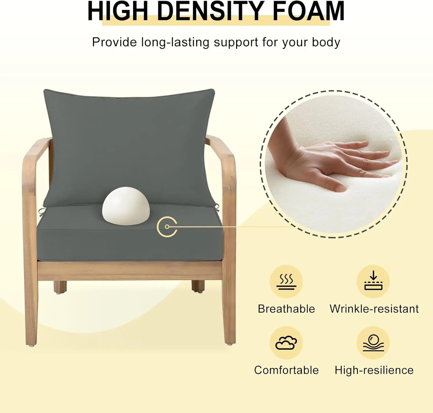 Waterproof Outdoor Chair Cushions 22x22, Outdoor Cushions for Patio Furniture with Removable Cover, Outdoor Deep Seat Patio Cushion Set with Backrest for Sofa, Couch and Patio Chairs, Dark Grey