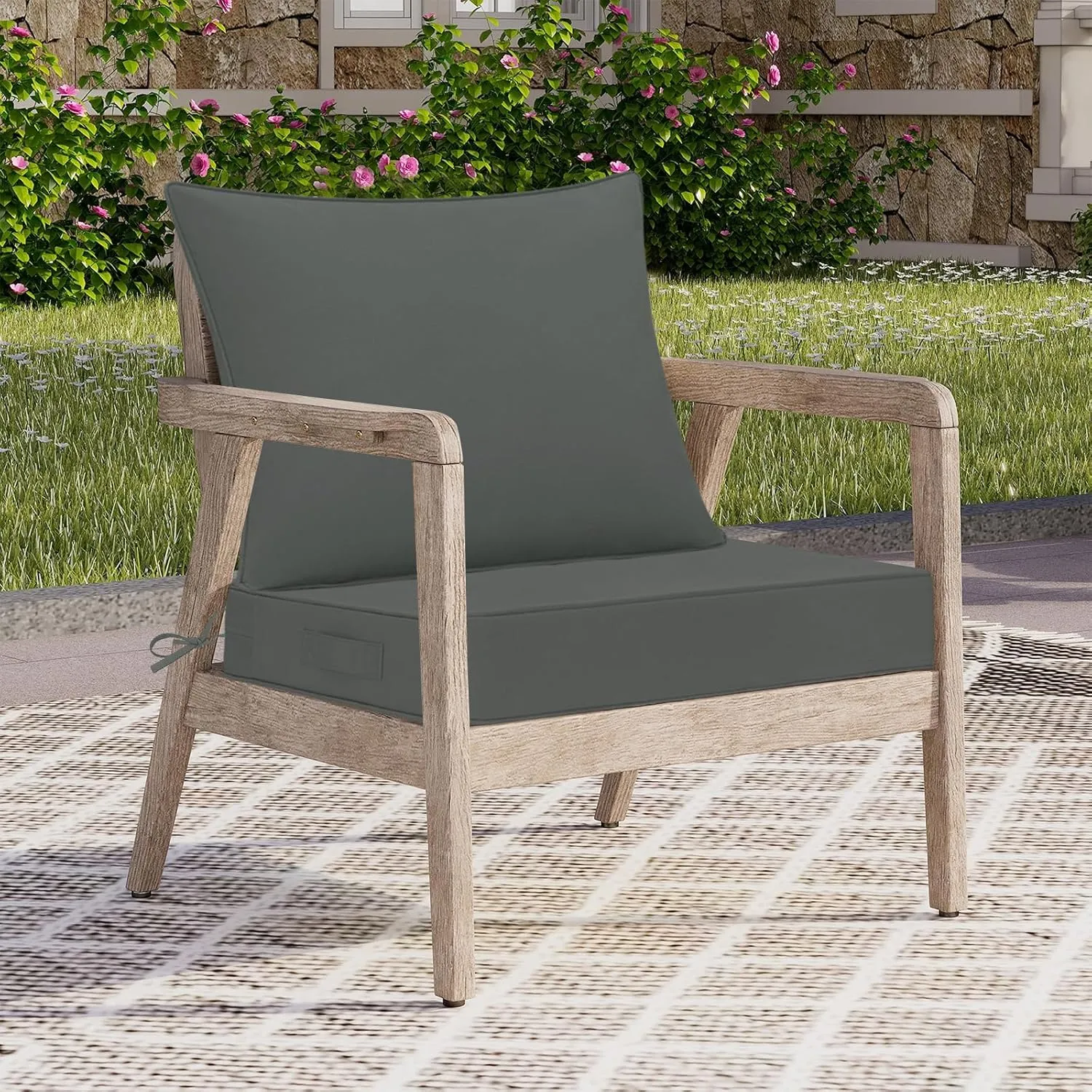 Waterproof Outdoor Chair Cushions 22x22, Outdoor Cushions for Patio Furniture with Removable Cover, Outdoor Deep Seat Patio Cushion Set with Backrest for Sofa, Couch and Patio Chairs, Dark Grey