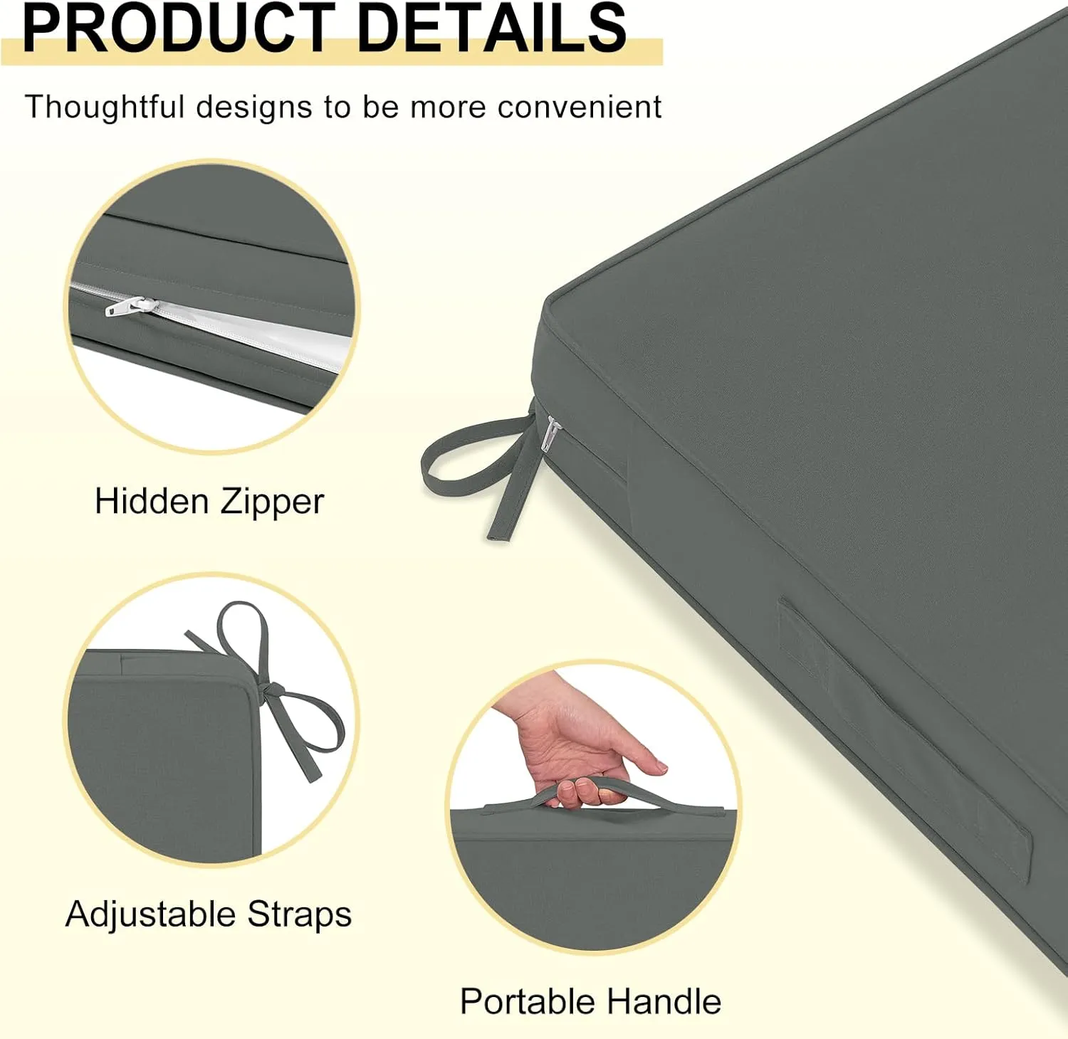 Waterproof Outdoor Chair Cushions 22x22, Outdoor Cushions for Patio Furniture with Removable Cover, Outdoor Deep Seat Patio Cushion Set with Backrest for Sofa, Couch and Patio Chairs, Dark Grey
