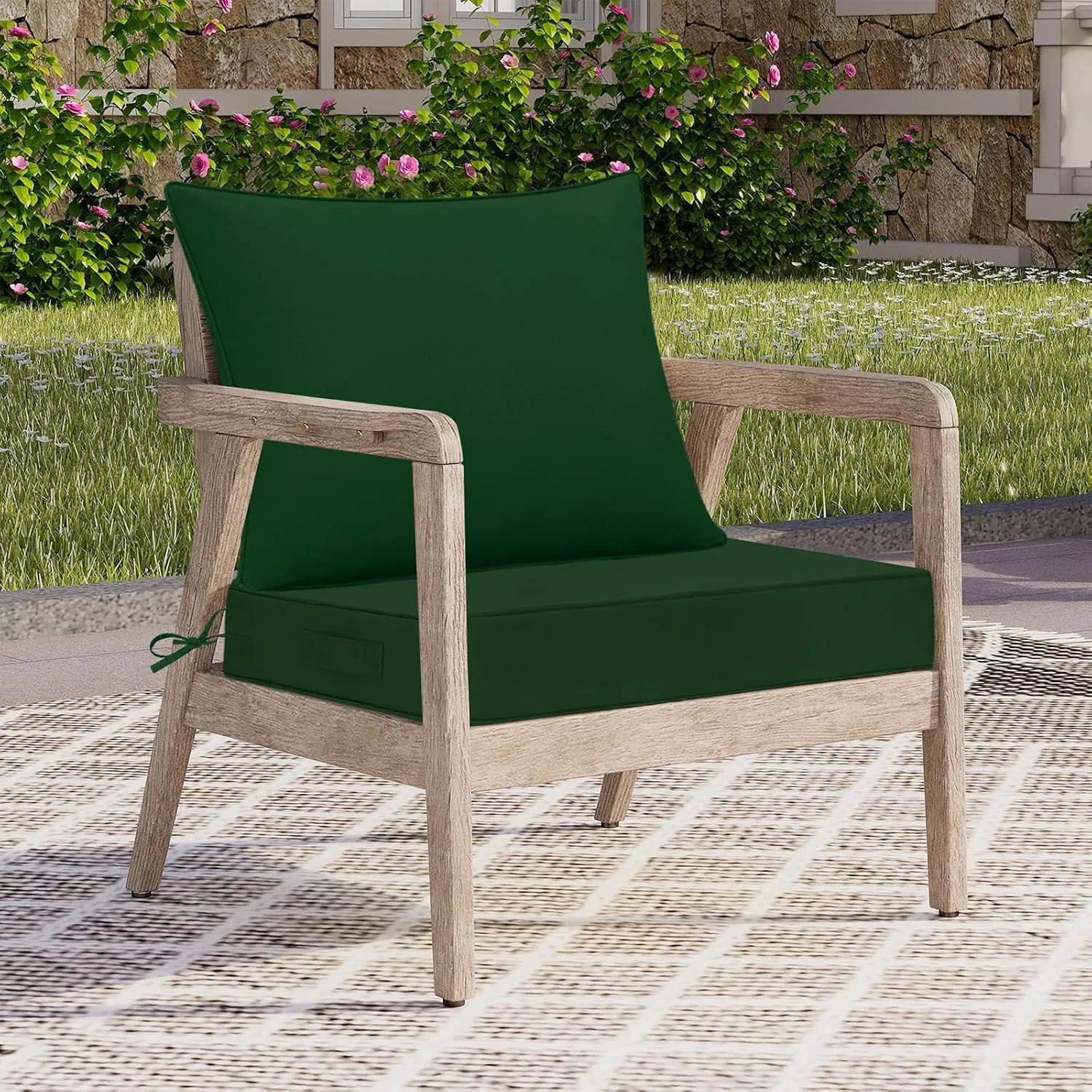 Waterproof Outdoor Chair Cushions 22x22, Outdoor Cushions for Patio Furniture with Removable Cover, Outdoor Deep Seat Patio Cushion Set with Backrest for Sofa, Couch and Patio Chairs, Forest Green