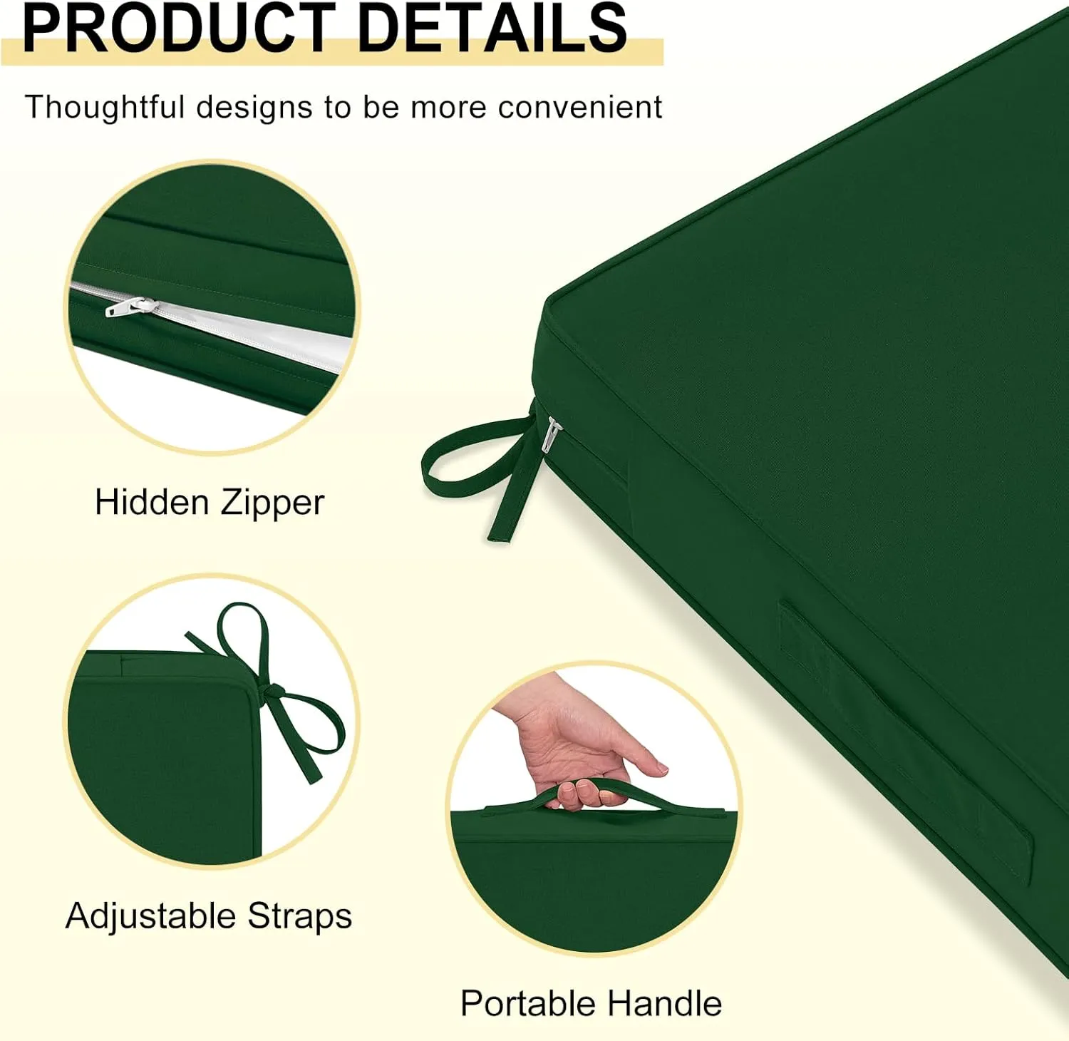 Waterproof Outdoor Chair Cushions 22x22, Outdoor Cushions for Patio Furniture with Removable Cover, Outdoor Deep Seat Patio Cushion Set with Backrest for Sofa, Couch and Patio Chairs, Forest Green