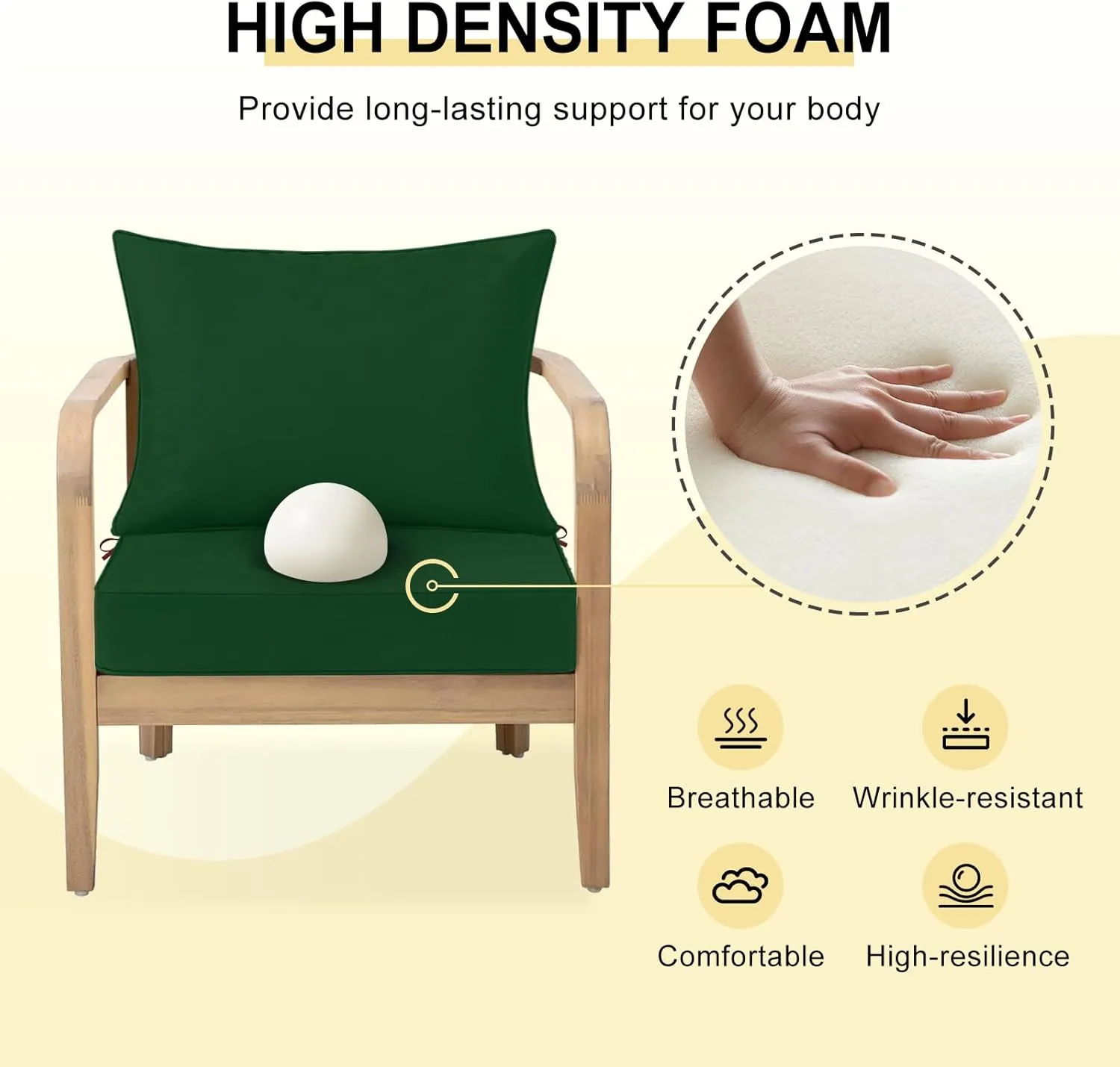 Waterproof Outdoor Chair Cushions 22x22, Outdoor Cushions for Patio Furniture with Removable Cover, Outdoor Deep Seat Patio Cushion Set with Backrest for Sofa, Couch and Patio Chairs, Forest Green