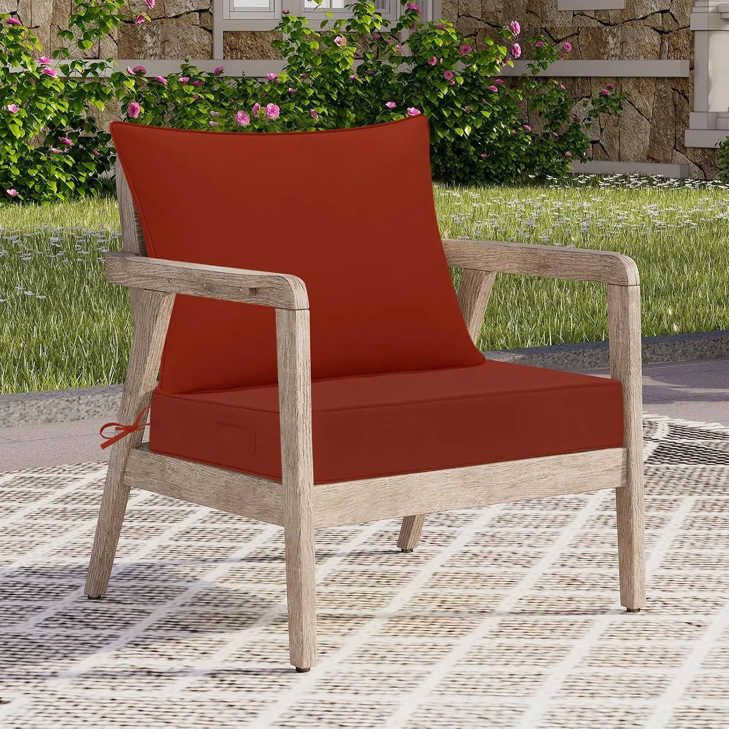 Waterproof Outdoor Chair Cushions 24x24, Outdoor Cushions for Patio Furniture with Removable Cover, Outdoor Deep Seat Patio Cushion Set with Backrest for Sofa, Couch and Patio Chairs, Brick Red