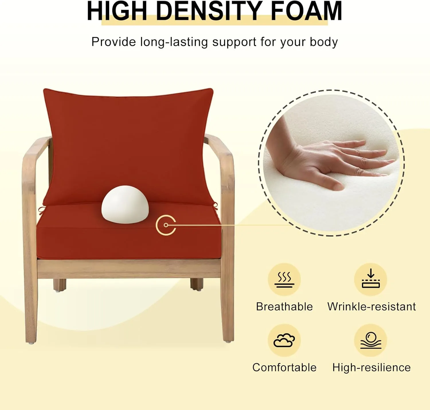 Waterproof Outdoor Chair Cushions 24x24, Outdoor Cushions for Patio Furniture with Removable Cover, Outdoor Deep Seat Patio Cushion Set with Backrest for Sofa, Couch and Patio Chairs, Brick Red