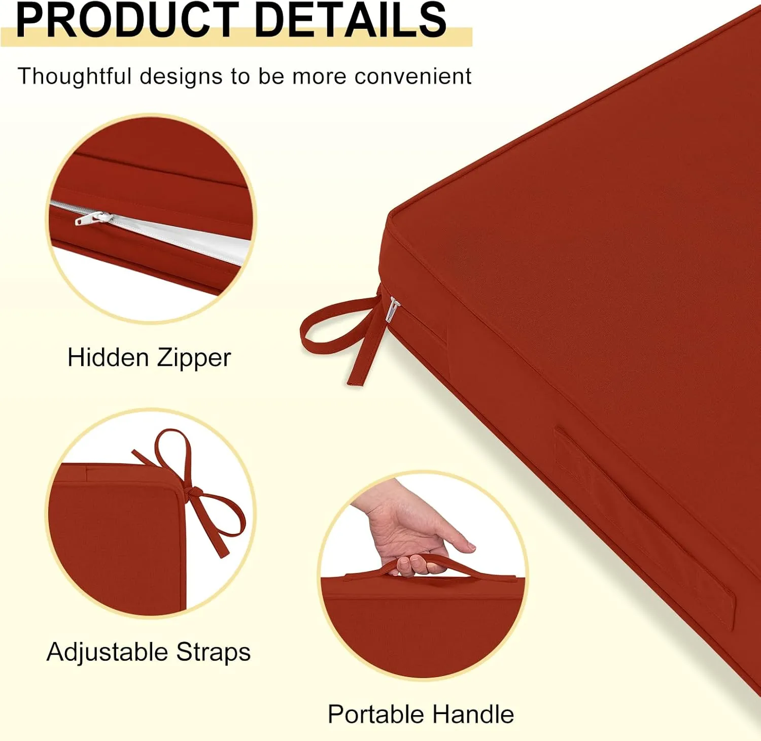 Waterproof Outdoor Chair Cushions 24x24, Outdoor Cushions for Patio Furniture with Removable Cover, Outdoor Deep Seat Patio Cushion Set with Backrest for Sofa, Couch and Patio Chairs, Brick Red