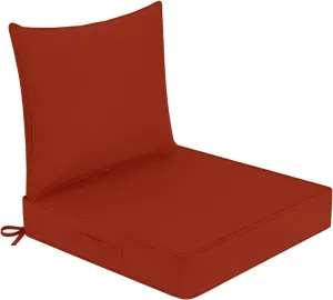 Waterproof Outdoor Chair Cushions 24x24, Outdoor Cushions for Patio Furniture with Removable Cover, Outdoor Deep Seat Patio Cushion Set with Backrest for Sofa, Couch and Patio Chairs, Brick Red