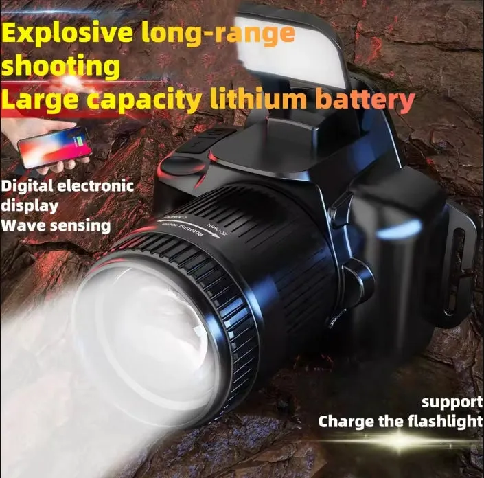 White Laser 100000 lumens Sensor Zoom Headlamp Digital Display Phone Rechargeable Headlamps