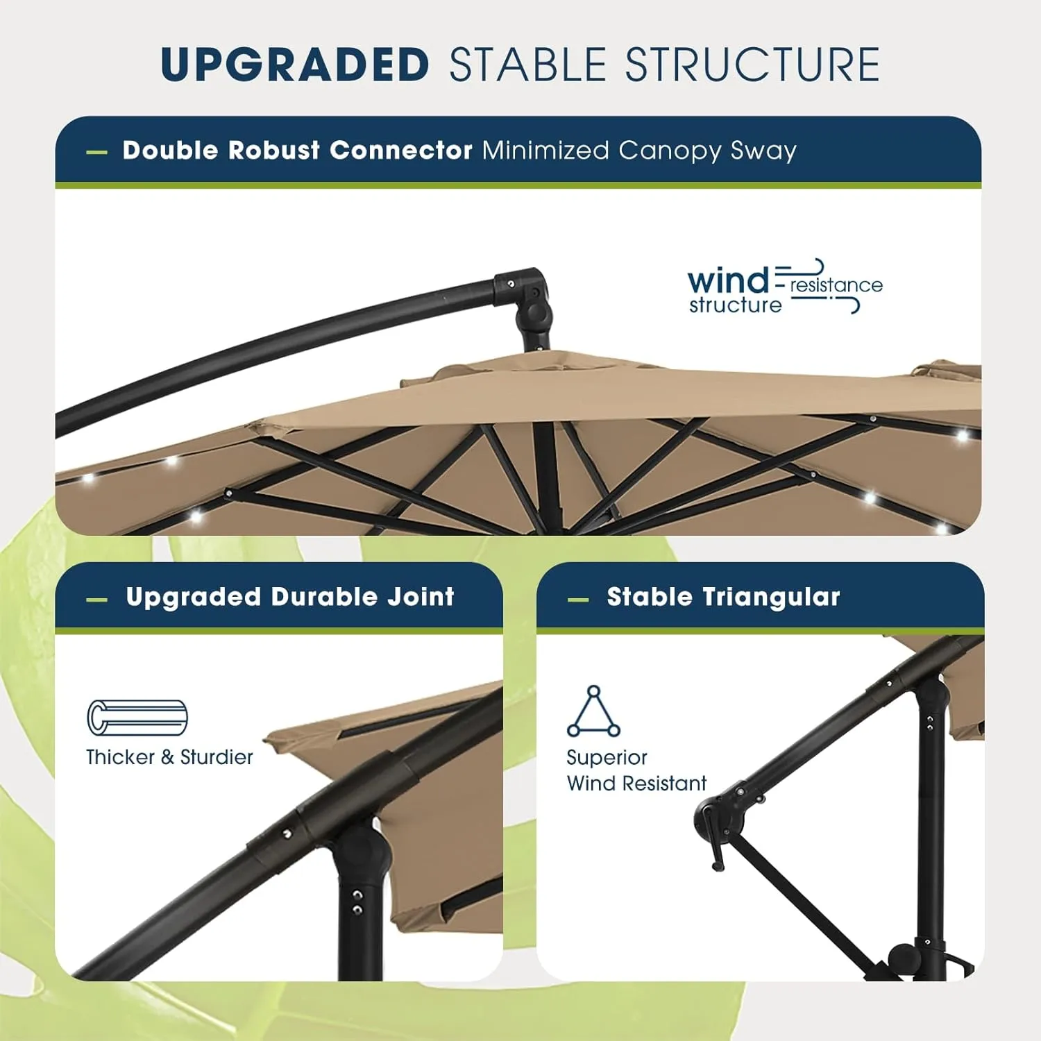wikiwiki 10FT Solar Patio Offset Umbrella with Base Included, Outdoor Cantilever Umbrella Hanging Umbrellas with Weighted Sandbag Base, Market Patio Umbrella for Backyard, Garden & Deck, Tan