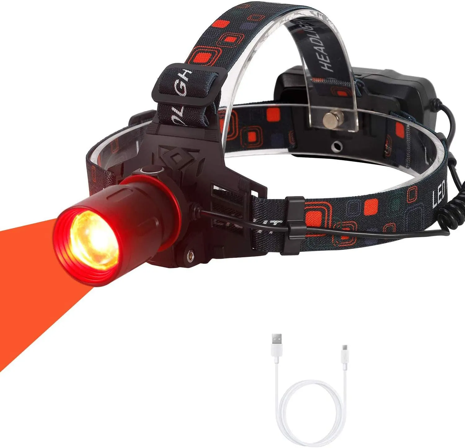 WINDFIRE New Brightest Red Light Hunting Headlamp Zoomable 3 Modes Bright Head Lamp Rechargeable Waterproof Headlight for Coyote Hog Varmint, Astronomy, Aviation
