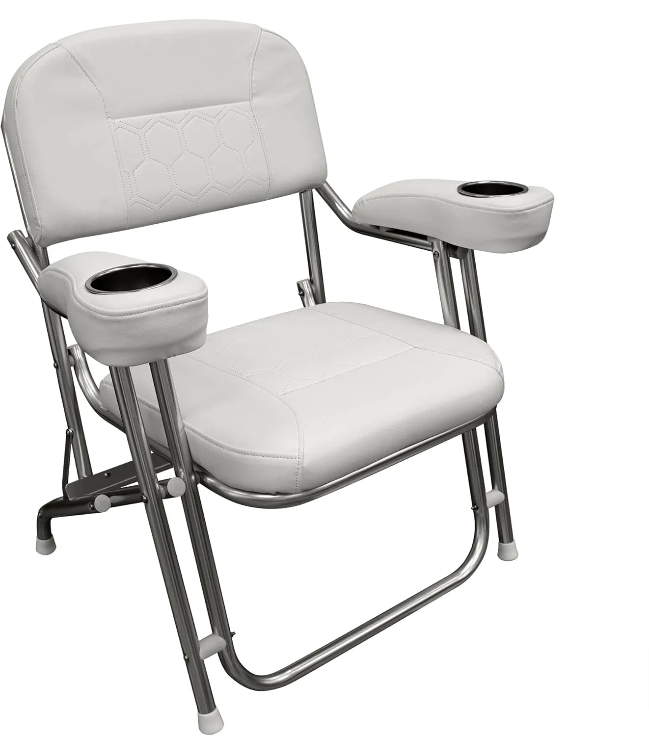 Wise 3367-784 Offshore Series Deluxe Folding Deck Chair with Stainless Steel Cup Holders, Brite White