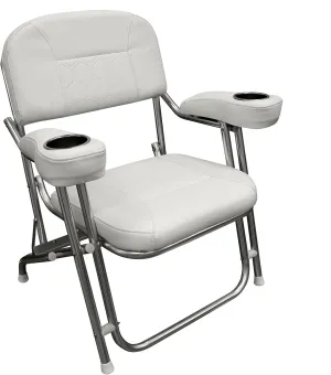 Wise 3367-784 Offshore Series Deluxe Folding Deck Chair with Stainless Steel Cup Holders, Brite White