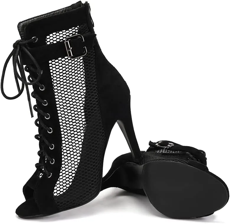 Women's Dance Heels Ankle Dance Booties Peep Toe Salsa Dance Shoes Heels Dance Boots