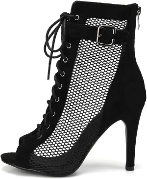 Women's Dance Heels Ankle Dance Booties Peep Toe Salsa Dance Shoes Heels Dance Boots