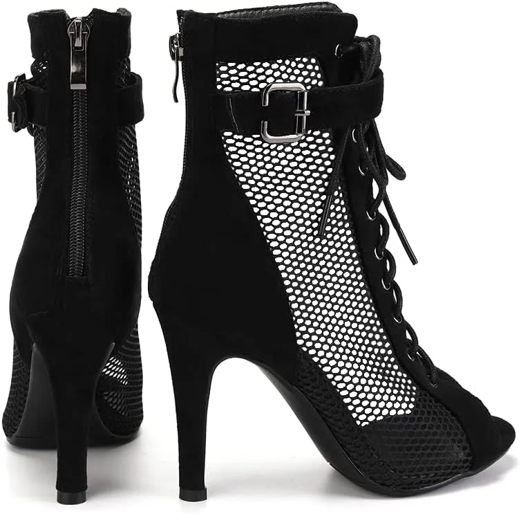 Women's Dance Heels Ankle Dance Booties Peep Toe Salsa Dance Shoes Heels Dance Boots