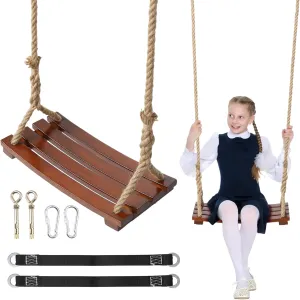 Wooden Tree Swing, 500lbs Load Capacity Heavy-Duty Wooden Swing Seat for Adults & Kids, Adjustable Climbing Rope Tree Straps 118 inch for Indoor & Outdoor