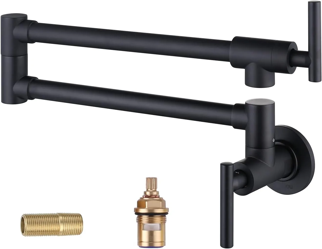WOWOW Pot Filler Faucet Matte Black, Brass Pot Filler Wall Mount Kitchen Stove Faucet with Double Joint Swing Arms