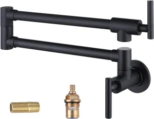 WOWOW Pot Filler Faucet Matte Black, Brass Pot Filler Wall Mount Kitchen Stove Faucet with Double Joint Swing Arms