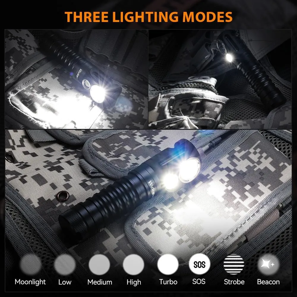 Wurkkos HD20 Rechargeable Headlamp Flashlight, Spotlight&Floodlight 90CRI 5000K Rechargeable Headlamp,2000Lumen Super Bright Headband Flashlight,IP68 Waterproof Headlamp for Camping Running(Black)