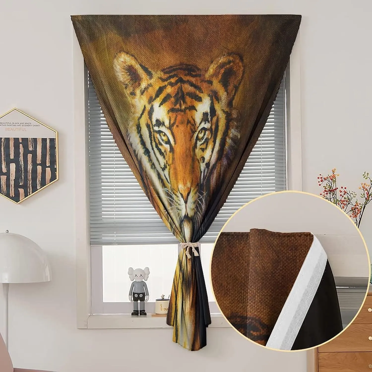 XISUNYA Adjustable Blackout Shades, Tiger Portable Blackout Curtain, Oil Painting Style Big Cat Print Living Room Bedroom Window Drapes,24W x40L Inches, for Kitchen Bathroom Living Room