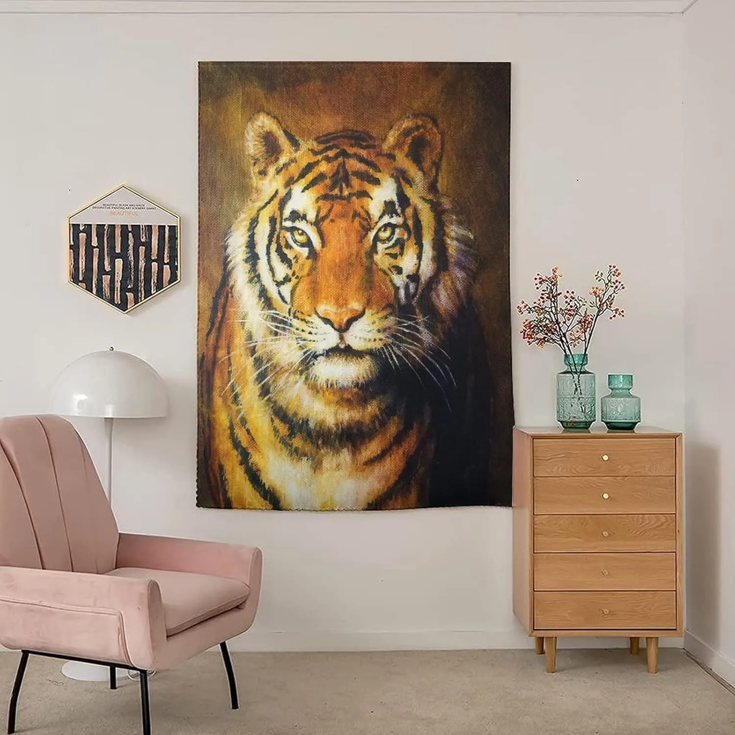 XISUNYA Adjustable Blackout Shades, Tiger Portable Blackout Curtain, Oil Painting Style Big Cat Print Living Room Bedroom Window Drapes,24W x40L Inches, for Kitchen Bathroom Living Room
