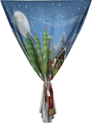 XISUNYA Anywhere Portable Blackout Curtain, Christmas Door Window Curtains, Country Landscape at Night Trees Santa Claus Snowdrift Reindeers Print Bedroom Blackout Curtains,35W x63L Inch