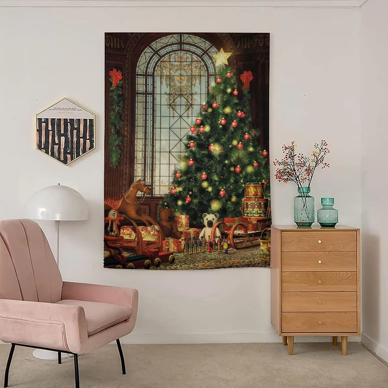 XISUNYA Anywhere Portable Blackout Curtain, Christmas Door Window Curtains, Magical Xmas Tree Print Bedroom Blackout Curtains,35W x63L Inch, for Nursery,Children Kids Bedroom or Travel Use