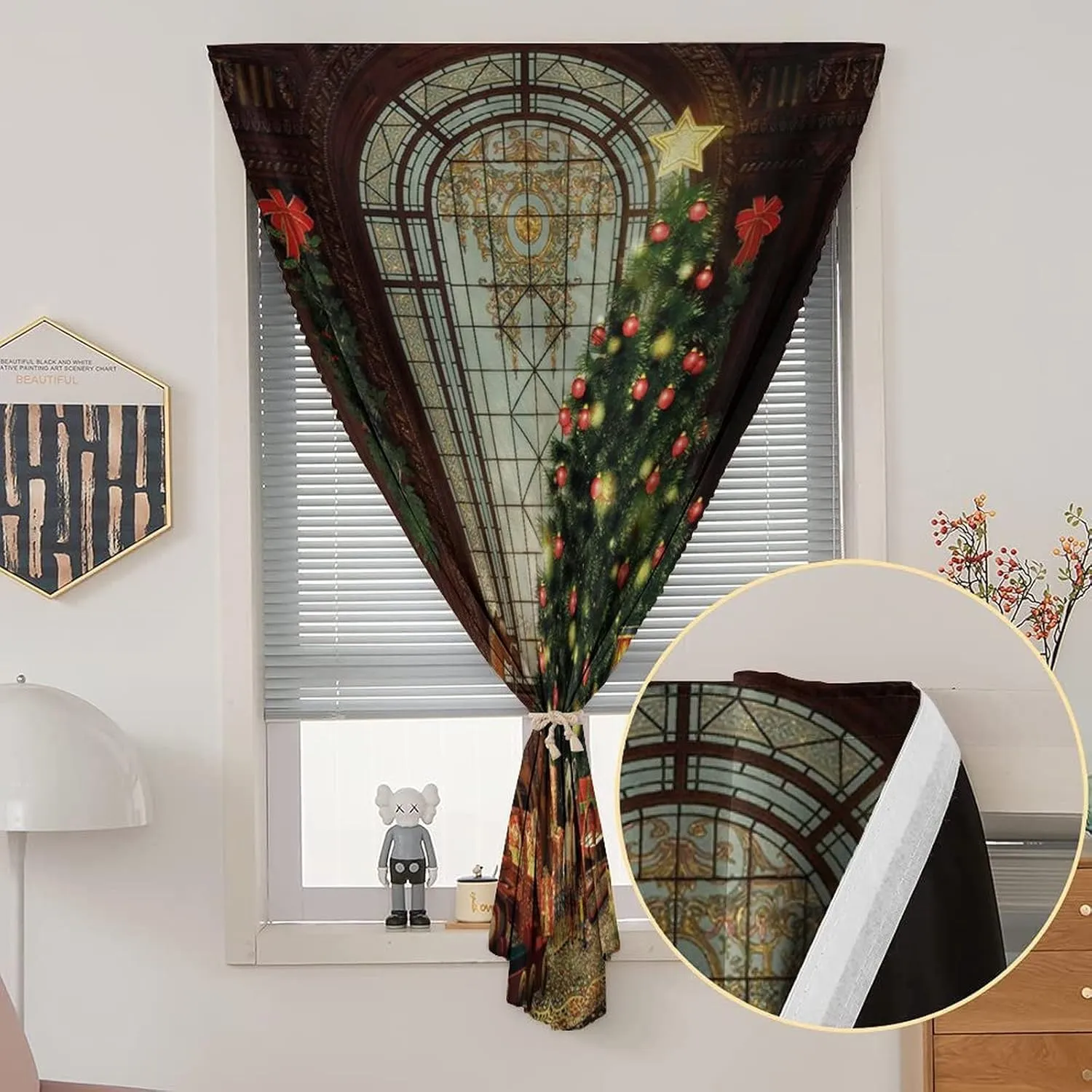 XISUNYA Anywhere Portable Blackout Curtain, Christmas Door Window Curtains, Magical Xmas Tree Print Bedroom Blackout Curtains,35W x63L Inch, for Nursery,Children Kids Bedroom or Travel Use
