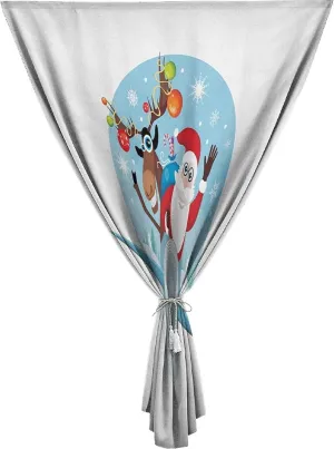 XISUNYA Anywhere Portable Blackout Curtain, Christmas Door Window Curtains, Reindeer and Santa Delivering Gifts on Vintage Plane Winter Print Bedroom Blackout Curtains,47W x54L Inch