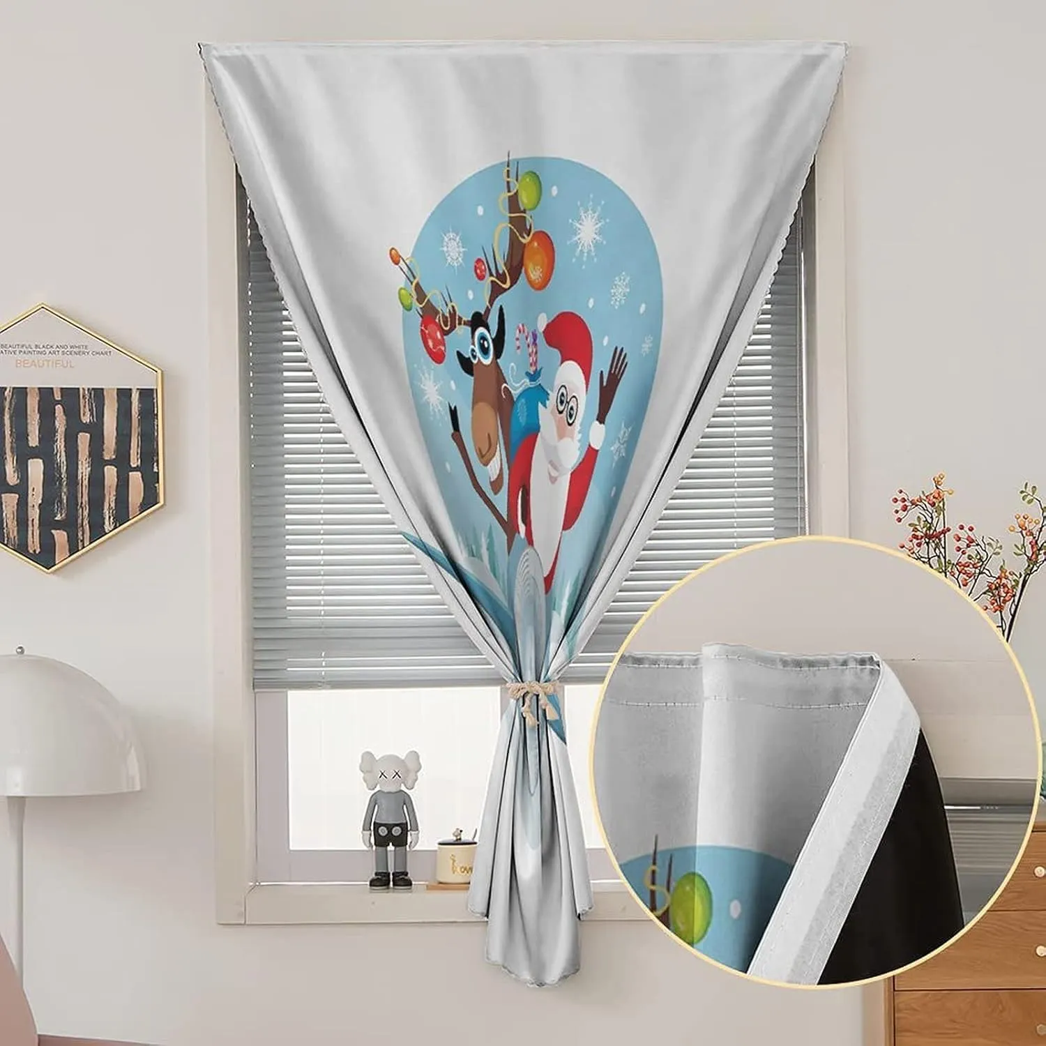 XISUNYA Anywhere Portable Blackout Curtain, Christmas Door Window Curtains, Reindeer and Santa Delivering Gifts on Vintage Plane Winter Print Bedroom Blackout Curtains,47W x54L Inch