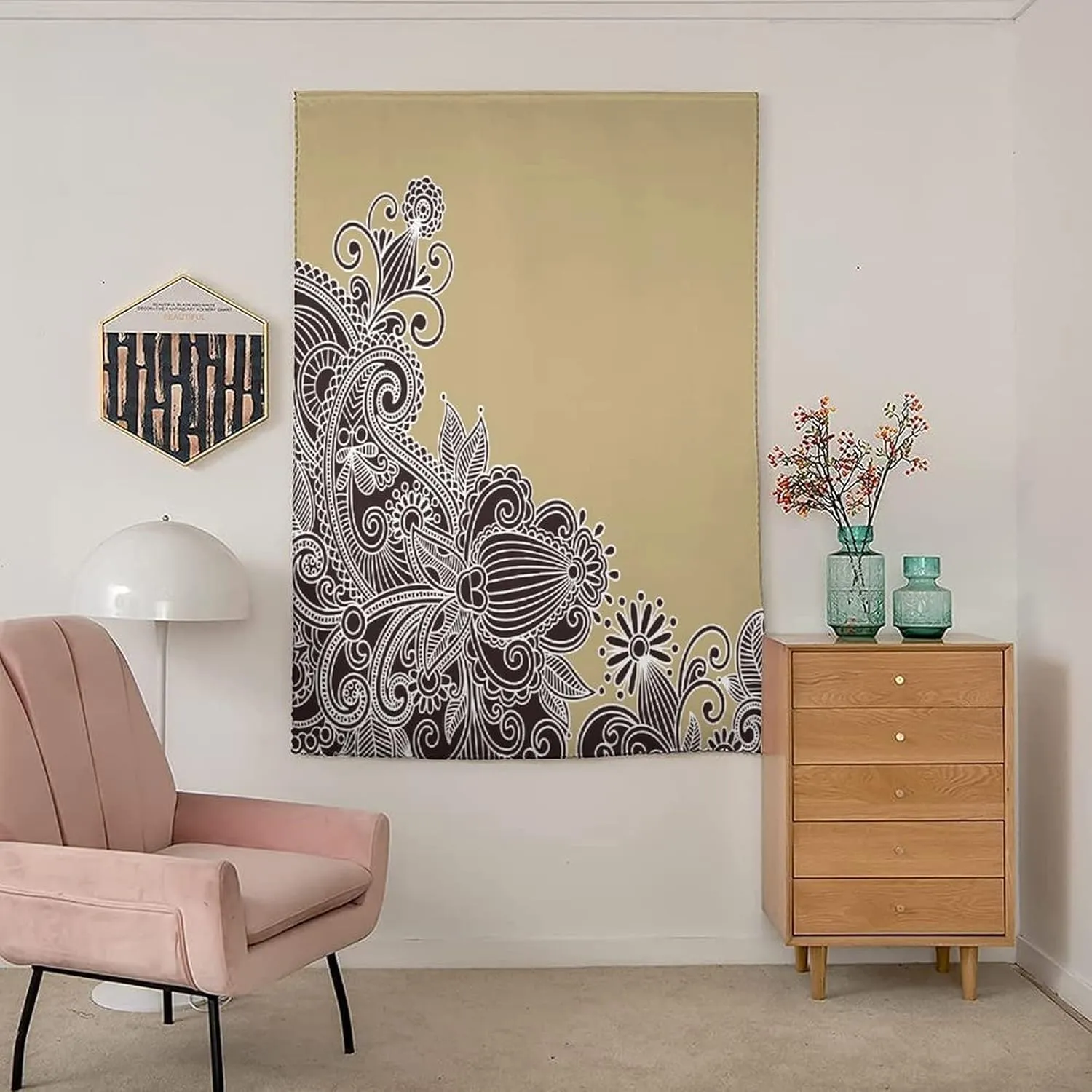 XISUNYA Anywhere Portable Blackout Curtain, Henna Door Window Curtains, Hand Drawn Abstract Henna Doodle Print Bedroom Blackout Curtains,26W x40L Inch, for Bathroom Living Room Bedroom