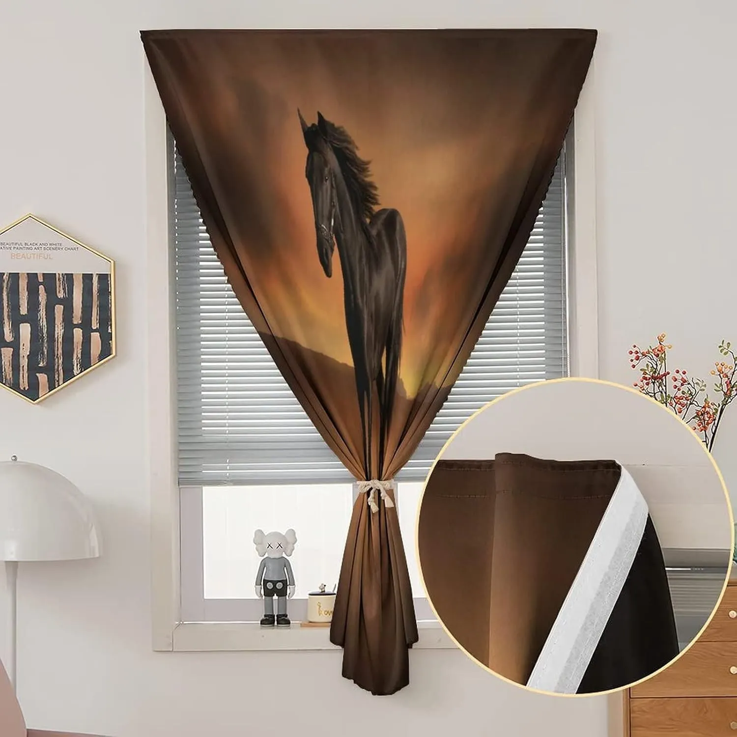 XISUNYA Anywhere Portable Blackout Curtain, Horse Door Window Curtains, Horse at Sunset Desert Print Bedroom Blackout Curtains,26W x40L Inch, for Bathroom Living Room Bedroom