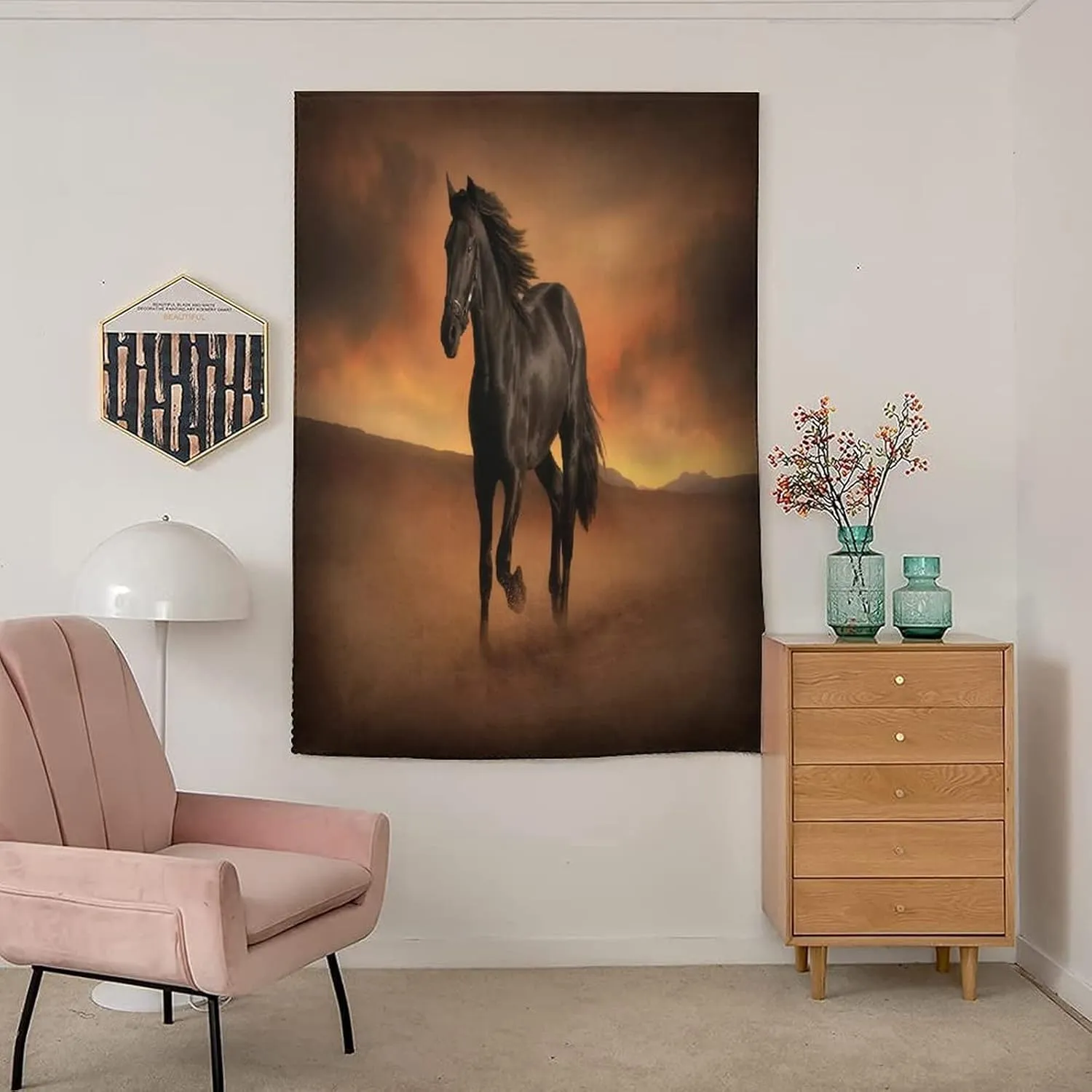 XISUNYA Anywhere Portable Blackout Curtain, Horse Door Window Curtains, Horse at Sunset Desert Print Bedroom Blackout Curtains,26W x40L Inch, for Bathroom Living Room Bedroom