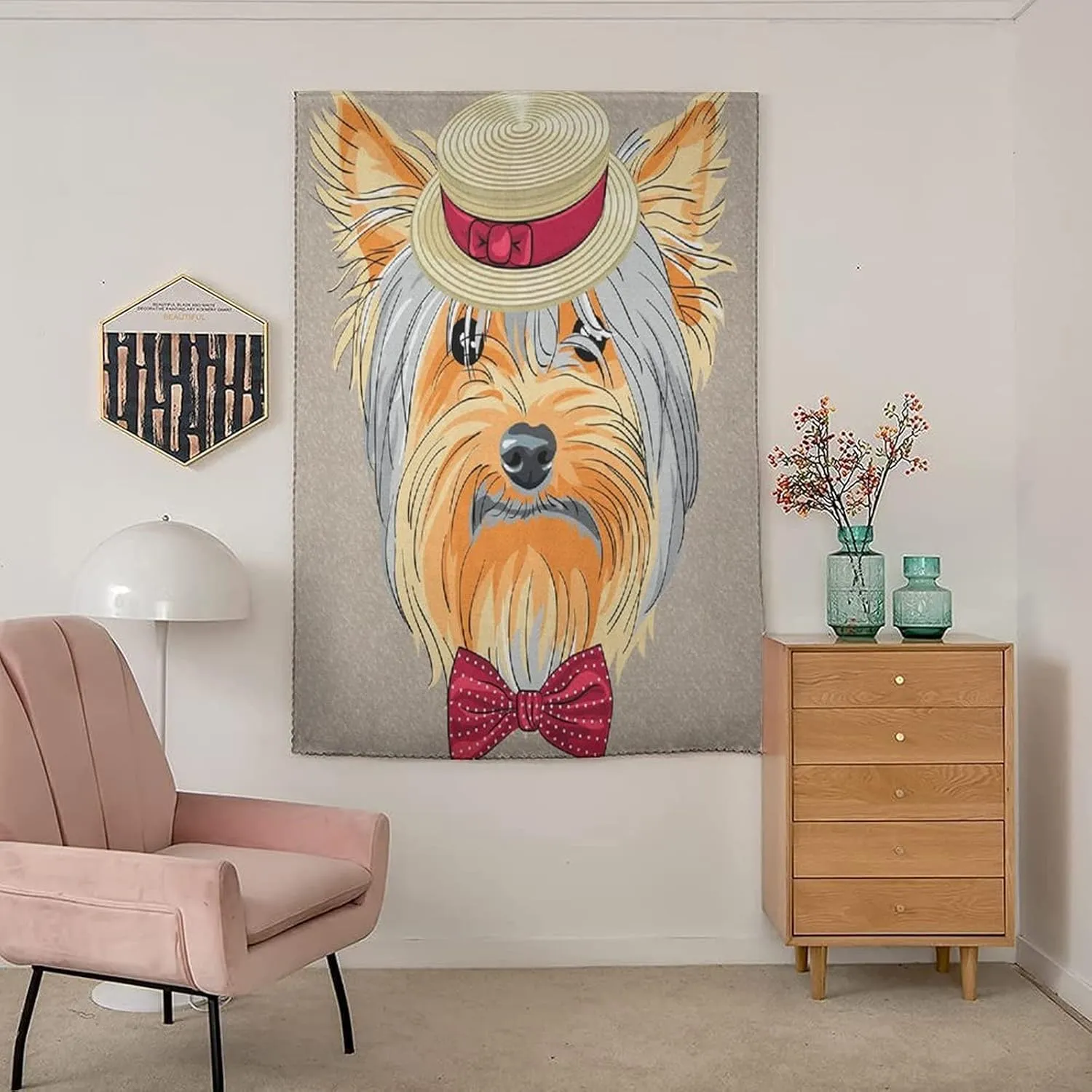 XISUNYA Anywhere Portable Blackout Curtain, Yorkie Door Window Curtains, Hipster Yorkie Hand Drawn Gentleman Dog Print Bedroom Blackout Curtains,47W x54L Inches, for Bathroom Living Room Bedroom