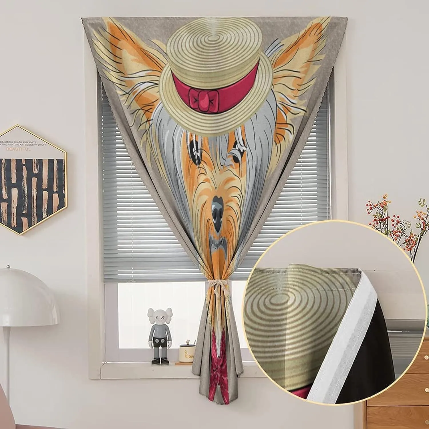 XISUNYA Anywhere Portable Blackout Curtain, Yorkie Door Window Curtains, Hipster Yorkie Hand Drawn Gentleman Dog Print Bedroom Blackout Curtains,47W x54L Inches, for Bathroom Living Room Bedroom