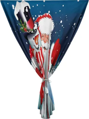 XISUNYA Autohesion Curtains, Christmas Window Curtain Panel, Smiling Santa Claus Hugging Snowman in Cartoon Print Thermal Lnsulated Room Darkening Small Drapes,26W x40L Inch, for Kitchen Bathroom
