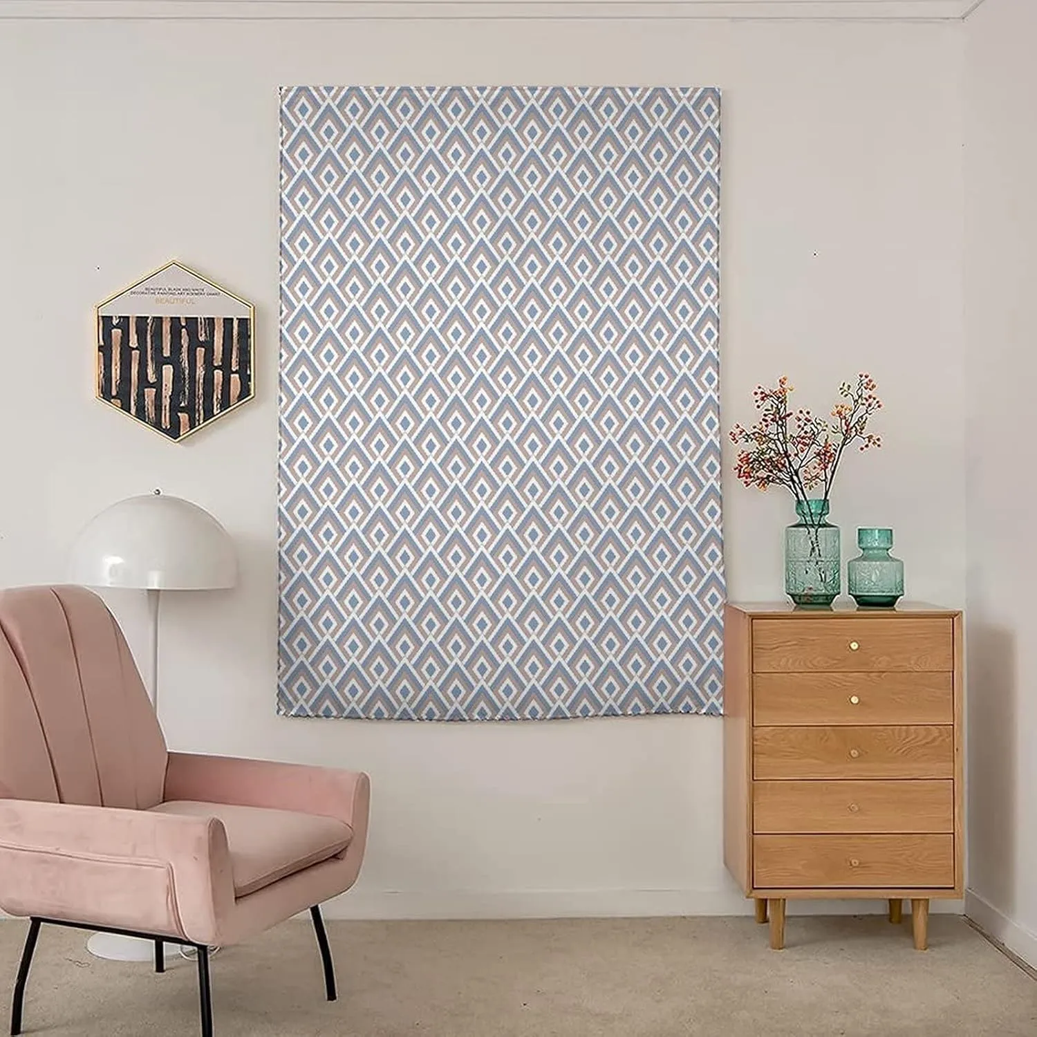 XISUNYA Autohesion Curtains, Geometric Window Curtain Panel, Classical Repeating Pattern Modern Squares Slate Print Thermal Lnsulated Room Darkening Small Drapes,26W x40L Inch, for Kitchen Bathroom
