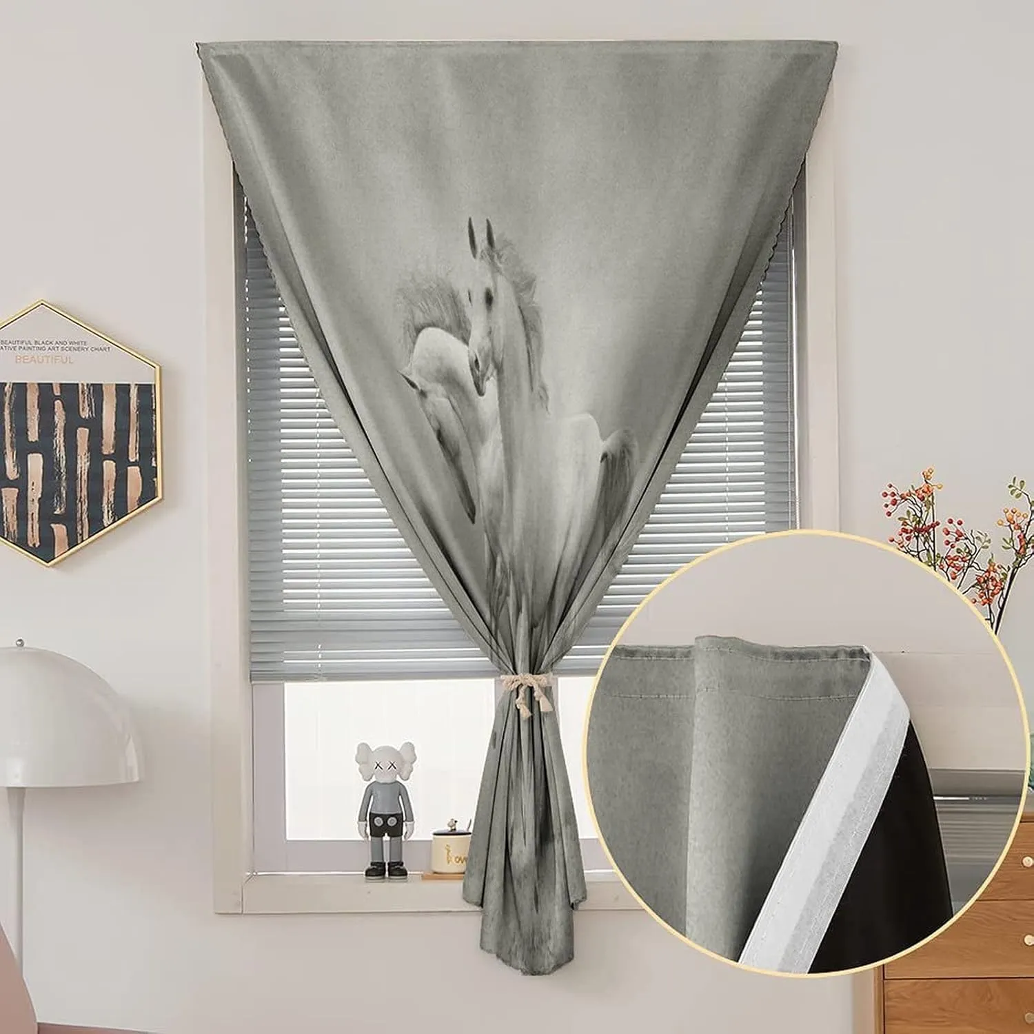 XISUNYA Autohesion Curtains, Horses Window Curtain Panel, Horse Freedom Theme Print Thermal Lnsulated Room Darkening Small Drapes,59W x84L Inch, for Bathroom Living Room Bedroom