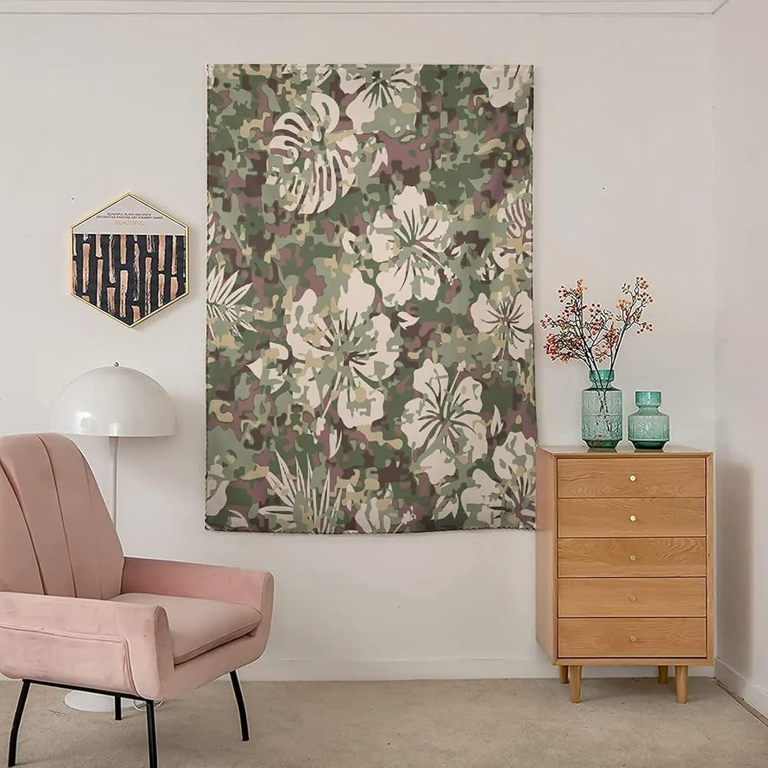 XISUNYA Self Adhesive Portable Blackout Curtains, Camo Room Darkening Curtains, Aloha Hawaiian Tropical Jungle Hibiscus Flowers Leaves Print Bedroom Blackout Curtains,26W x40L Inch
