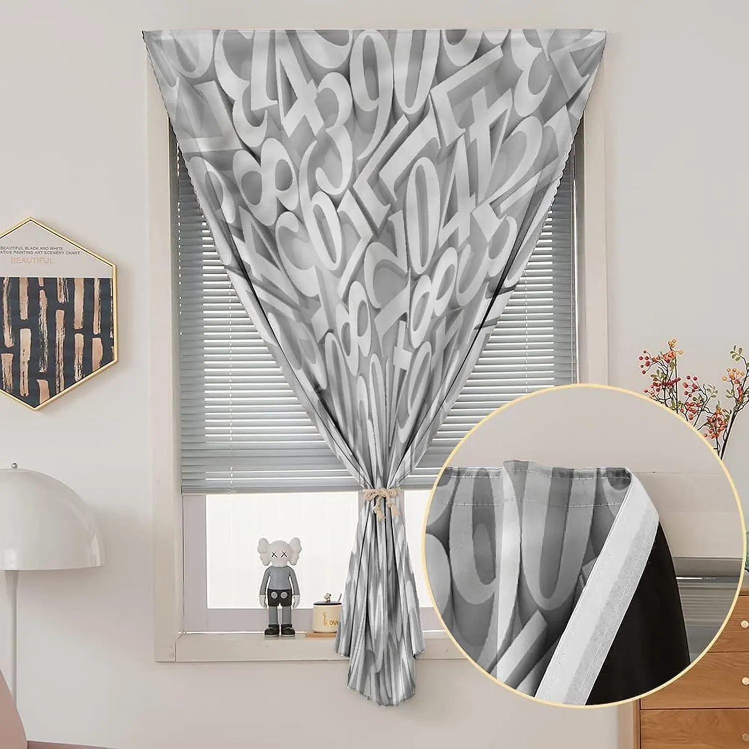 XISUNYA Self Adhesive Portable Blackout Curtains, Mathematics Classroom Room Darkening Curtains, White Numbers Print Temporary Blackout Blinds,47W x54L Inches, for Bathroom Living Room Bedroom