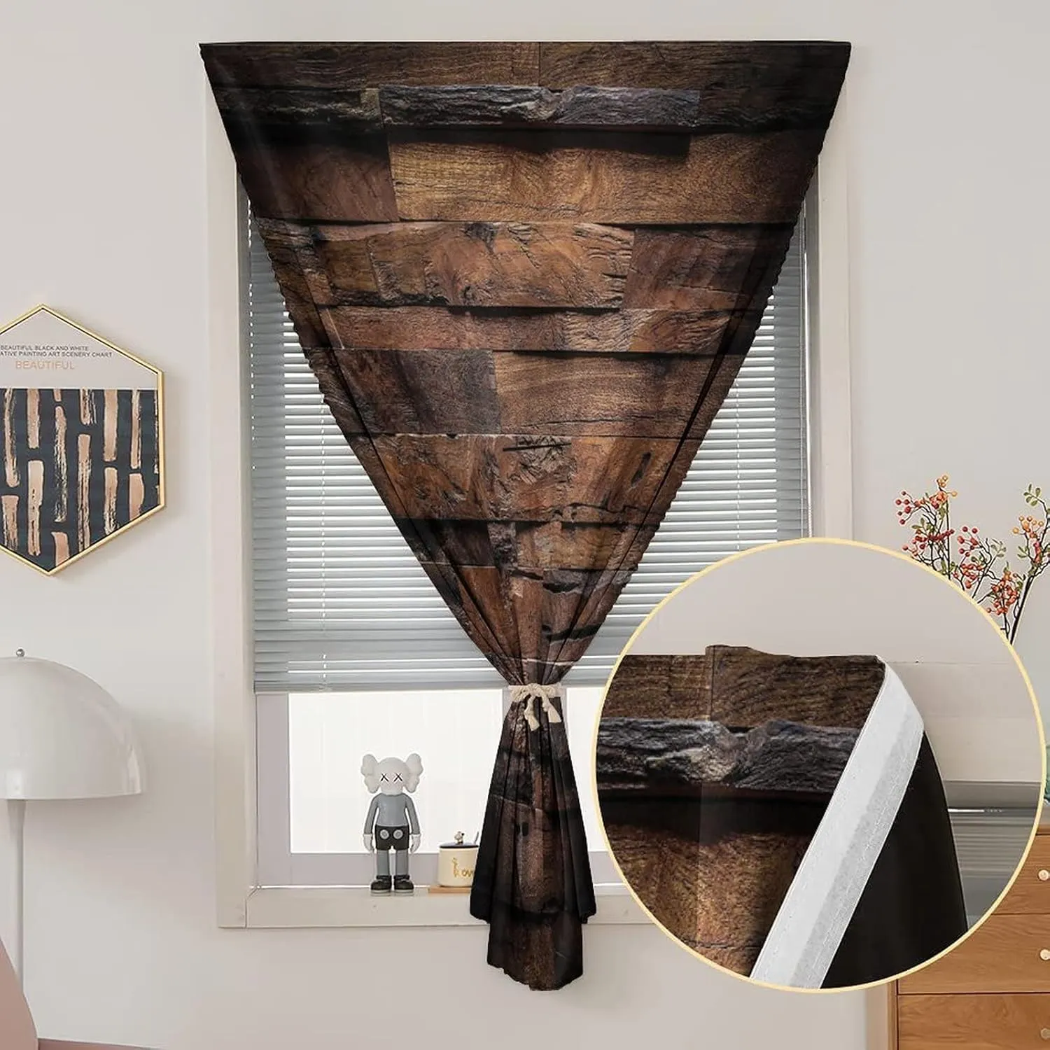 XISUNYA Travel Windows Blackout Curtain, Chocolate Curtain Shades, Rough Dark Timber Rustic Theme Hardwood Print Adjustable Temporary Blackout Shades,35W x54L Inch, for Kitchen Bathroom Living Room